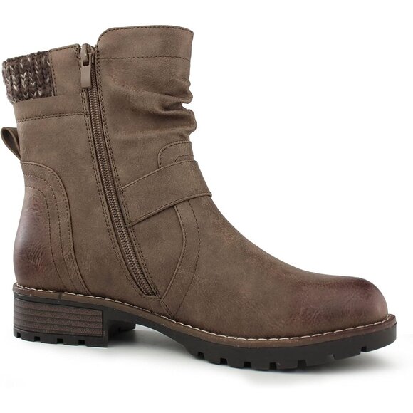 Hawkwell Womens Khaki Fashion Combat Ankle Booties With Side Zipper Buckle - Picture 5 of 7